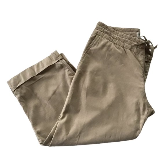 Old Navy Women’s Pants Cropped Stretch Just Below Waist Beige/Tan Linen Size 10 - Picture 3 of 9